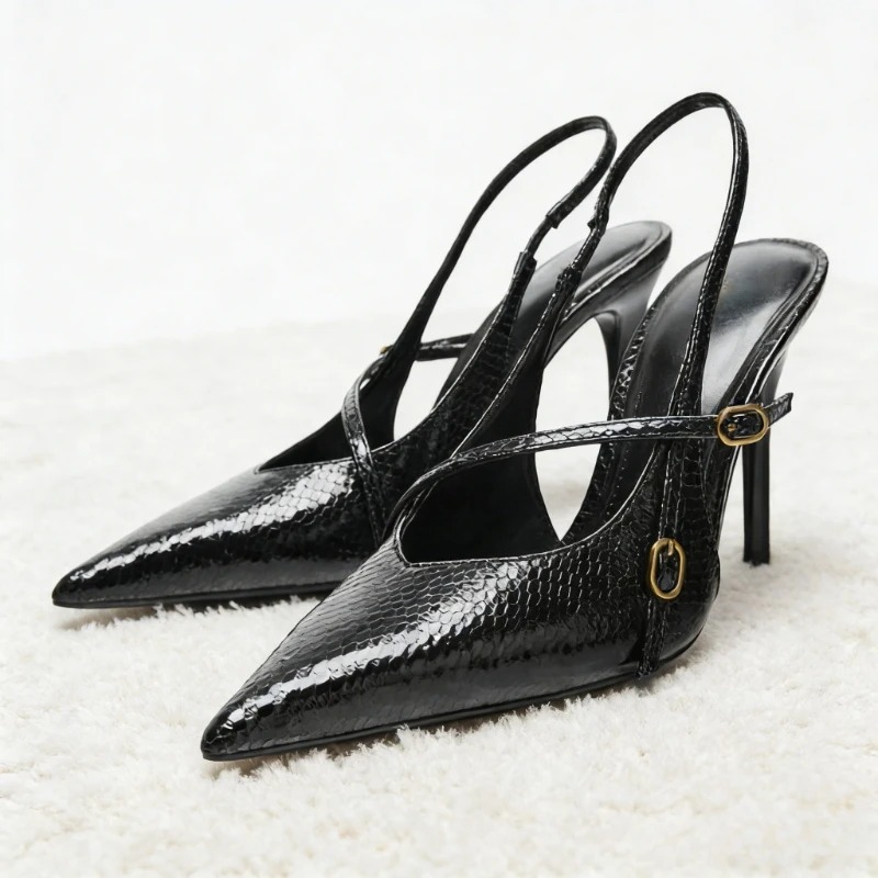 Slingback Heel Formal - Sexy Pointed Toe Textured Leather High