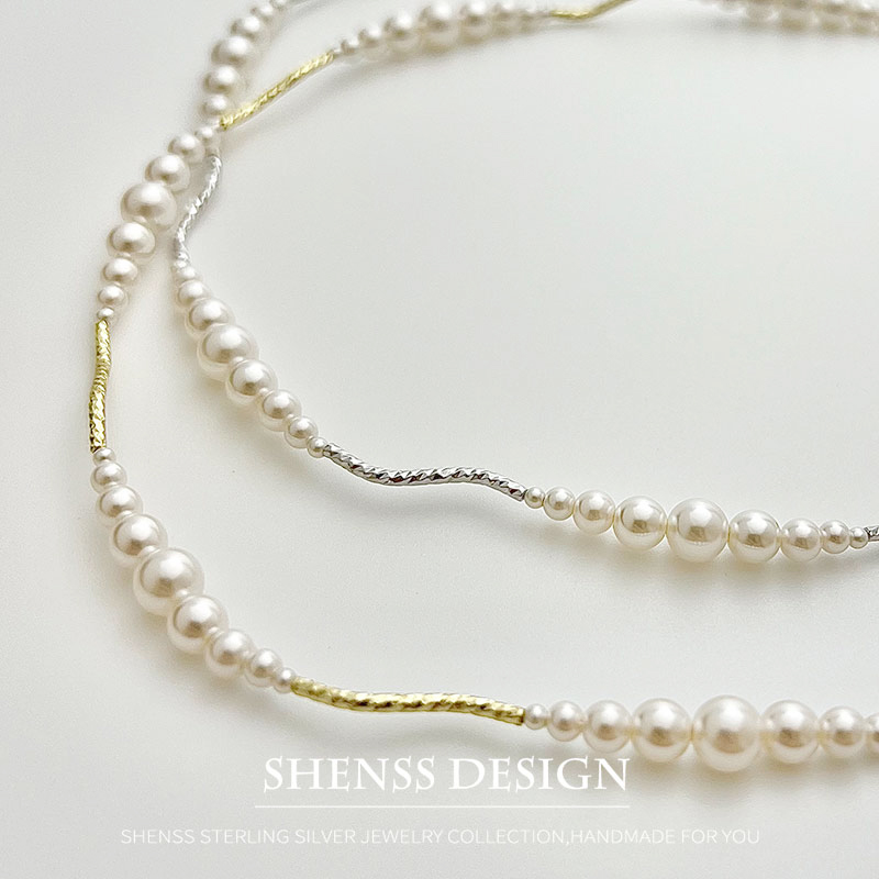 Pearl Necklace Set - Imitation Pearl Short Necklace Bracelet Copper