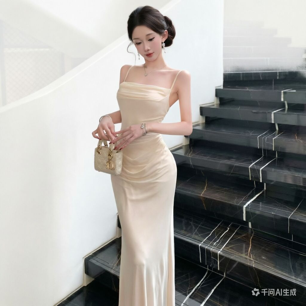 Women Formal Wear M&S - Chic Beige mesh Slip Dress Elegant