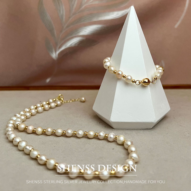 Pearl Necklace Set - Classic Temperament Natural 5-6mm Freshwater Pearl