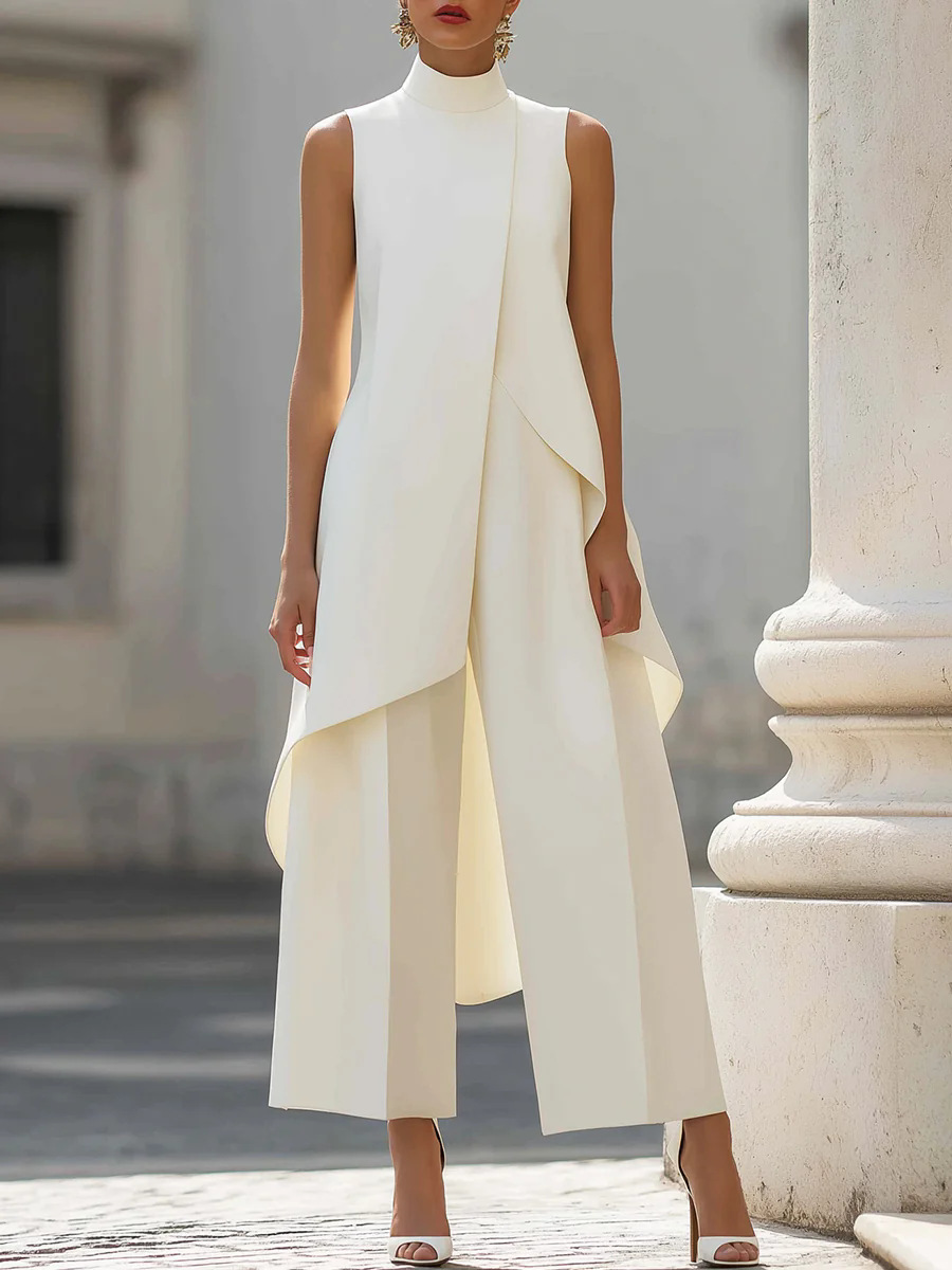 Female Formal Wear - Women Stand Neck Sleeveless Layered Long