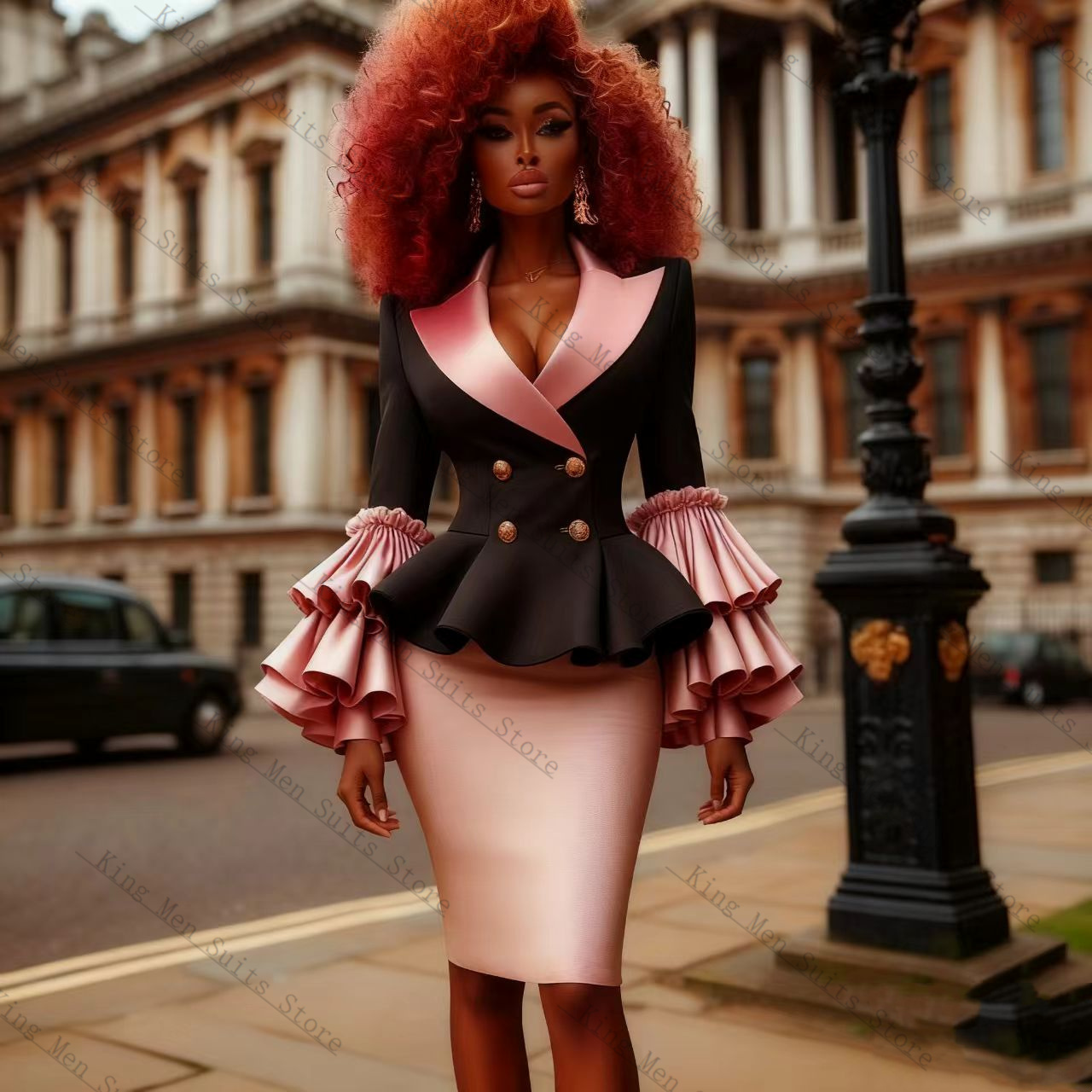 Women Formal Wear With Black Blazer - Black Pink Women Suit Set 2