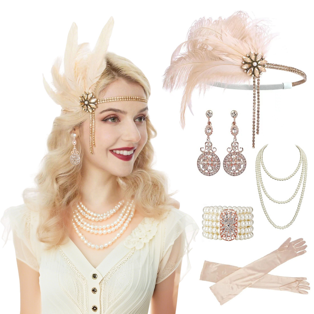 Pearl Necklace Set - 1920s Vintage Party Jewelry Set Women