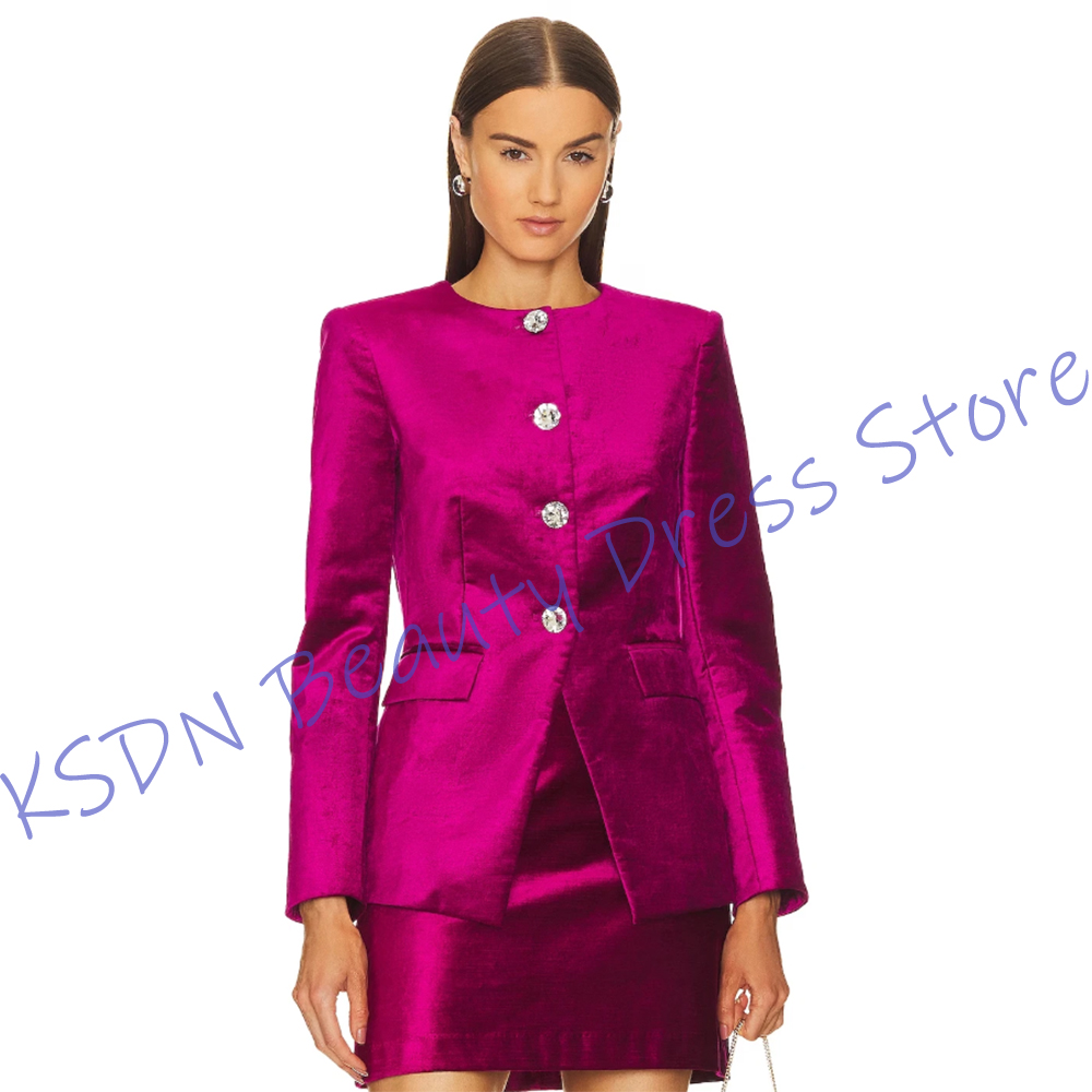 Women Formal Wear With Skirt - Chic Women's Single-Breasted Suit Hot Pink