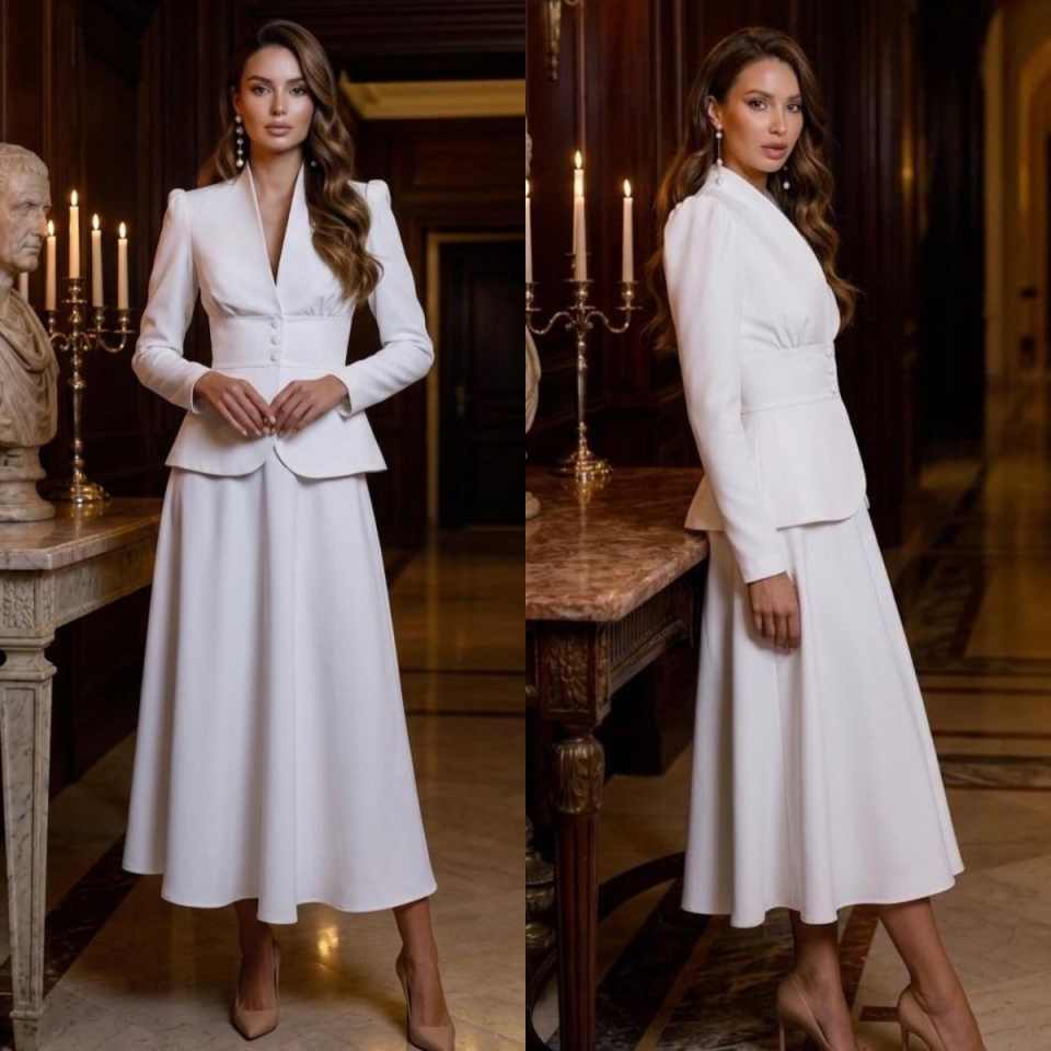 Women Formal Wear With Skirt - Elegant Two Piece Women Suit Set