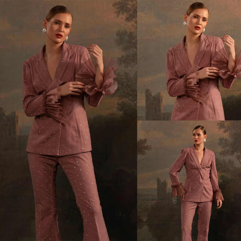 Women'S Formal Jackets To Wear With Dresses - Beads Women Blazer Sets Customized 2