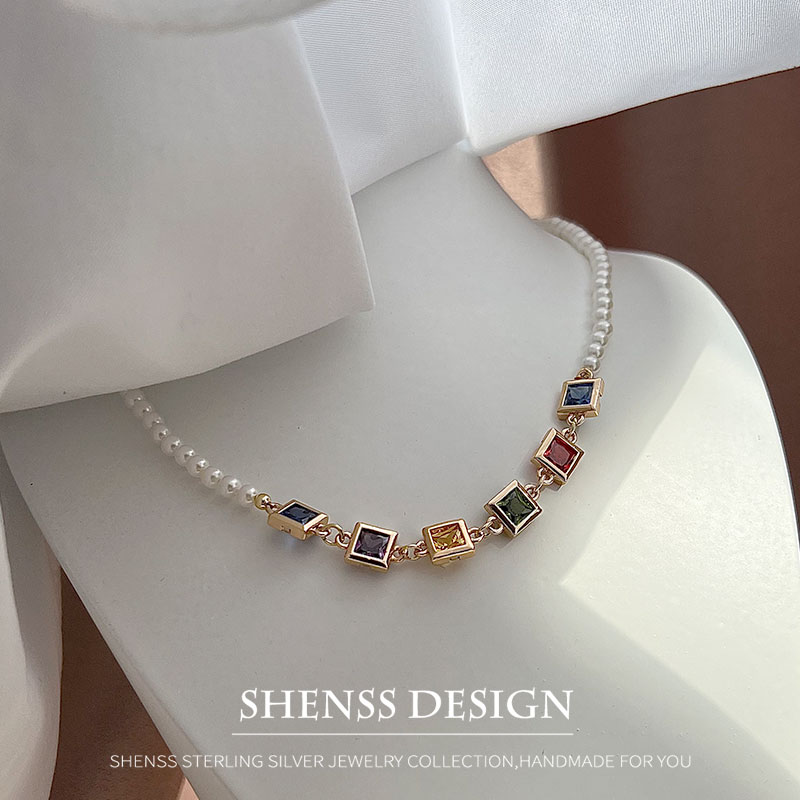 Pearl Necklace Set - Imitation Pearl Square Zircon necklace Copper