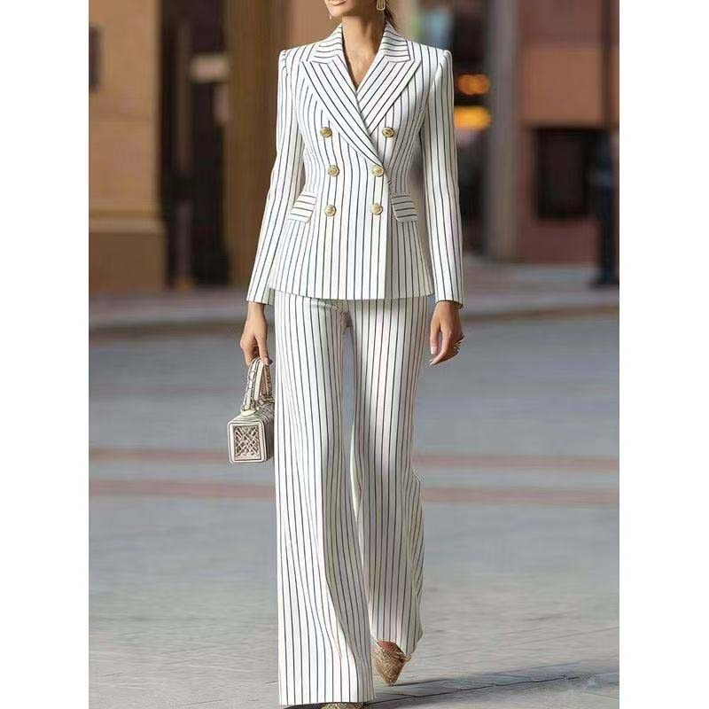Women Formal Wear With Blazer - Autumn Pant Suit Women Striped Female