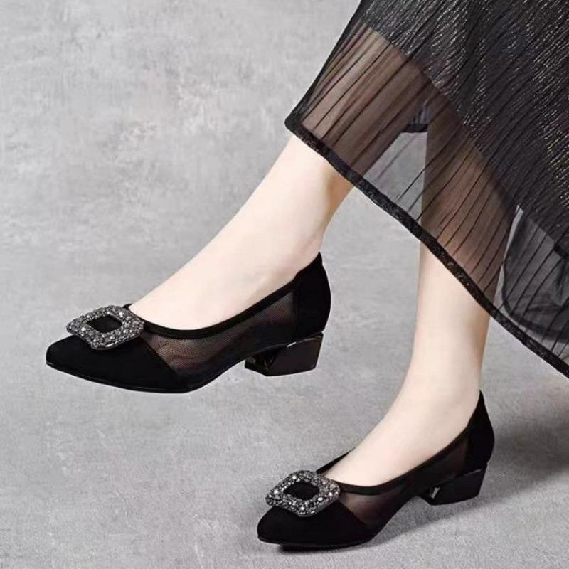 Women'S Work Fashion - Elegant Pointed Toe Mesh Block Heel