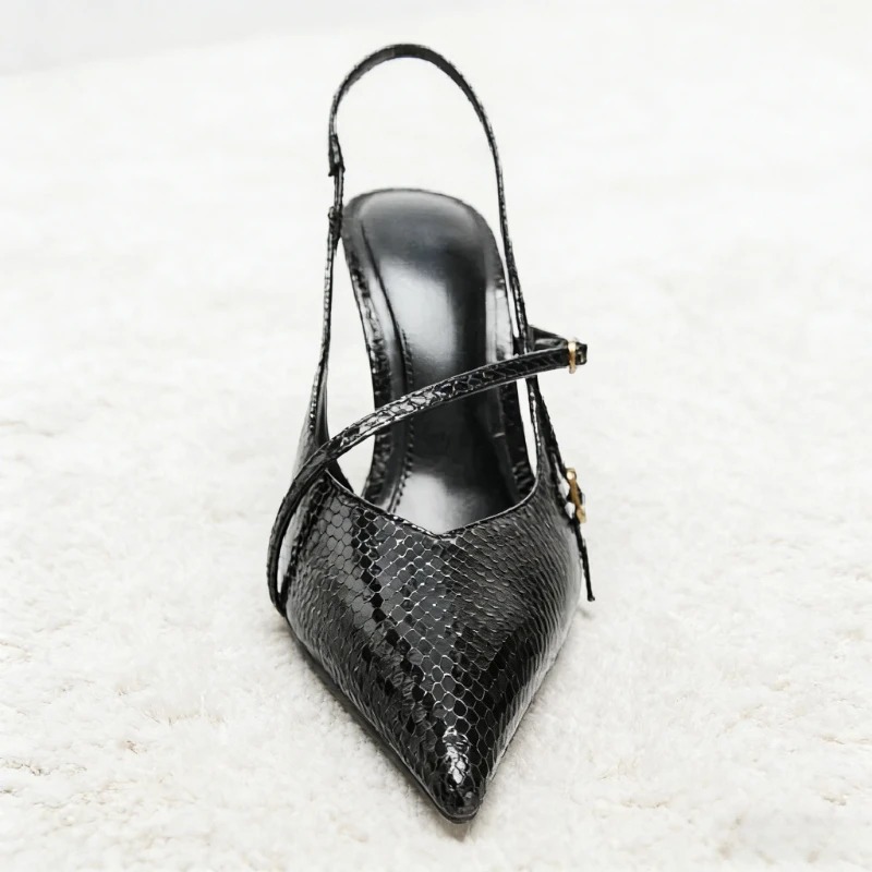 Sexy Pointed Toe Textured Leat - Slingback Heel Formal ulasan dan harga