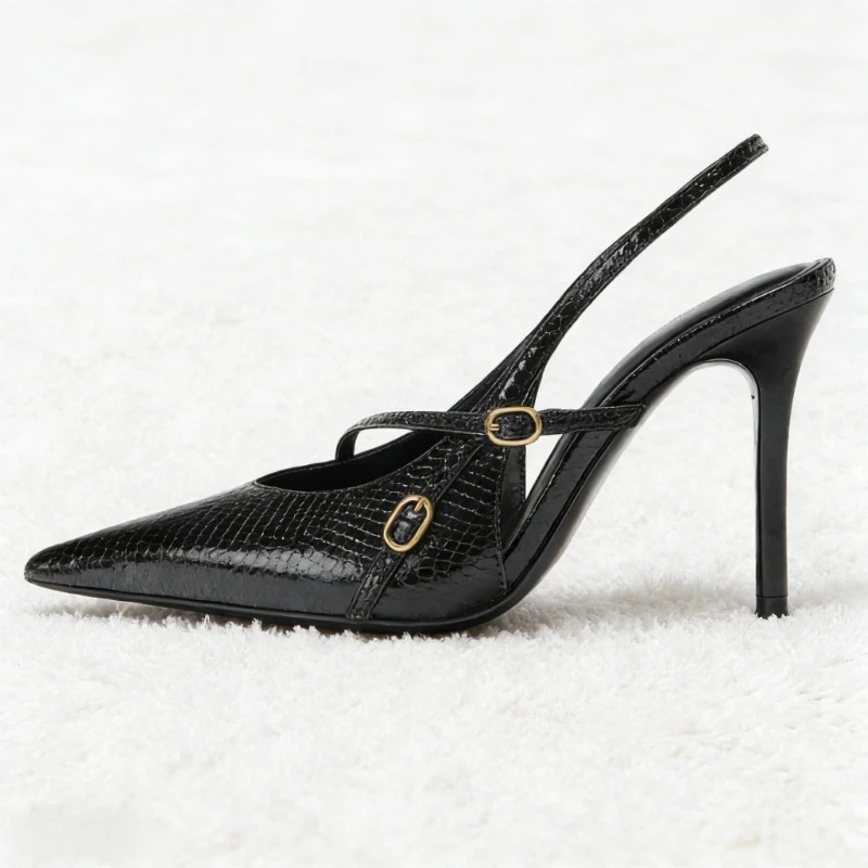Sexy Pointed Toe Textured Leat - Slingback Heel Formal ulasan dan harga