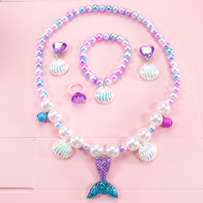 Girls Mermaid Shell Pearl Neck - Pearl Necklace Set ulasan dan harga