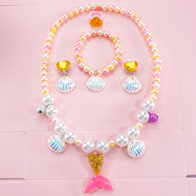 Girls Mermaid Shell Pearl Neck - Pearl Necklace Set ulasan dan harga