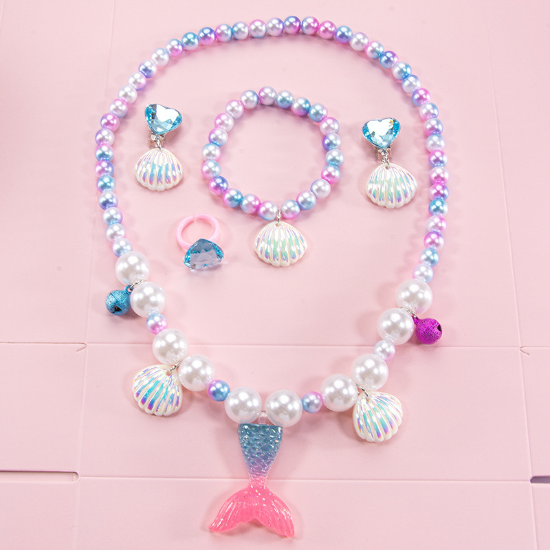 Girls Mermaid Shell Pearl Neck - Pearl Necklace Set ulasan dan harga
