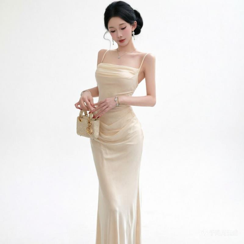Chic Beige mesh Slip Dress Ele - Women Formal Wear M&S ulasan dan harga