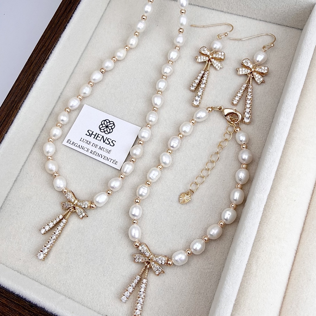 Natural Rice-Shaped Pearl Bowk - Pearl Necklace Set ulasan dan harga