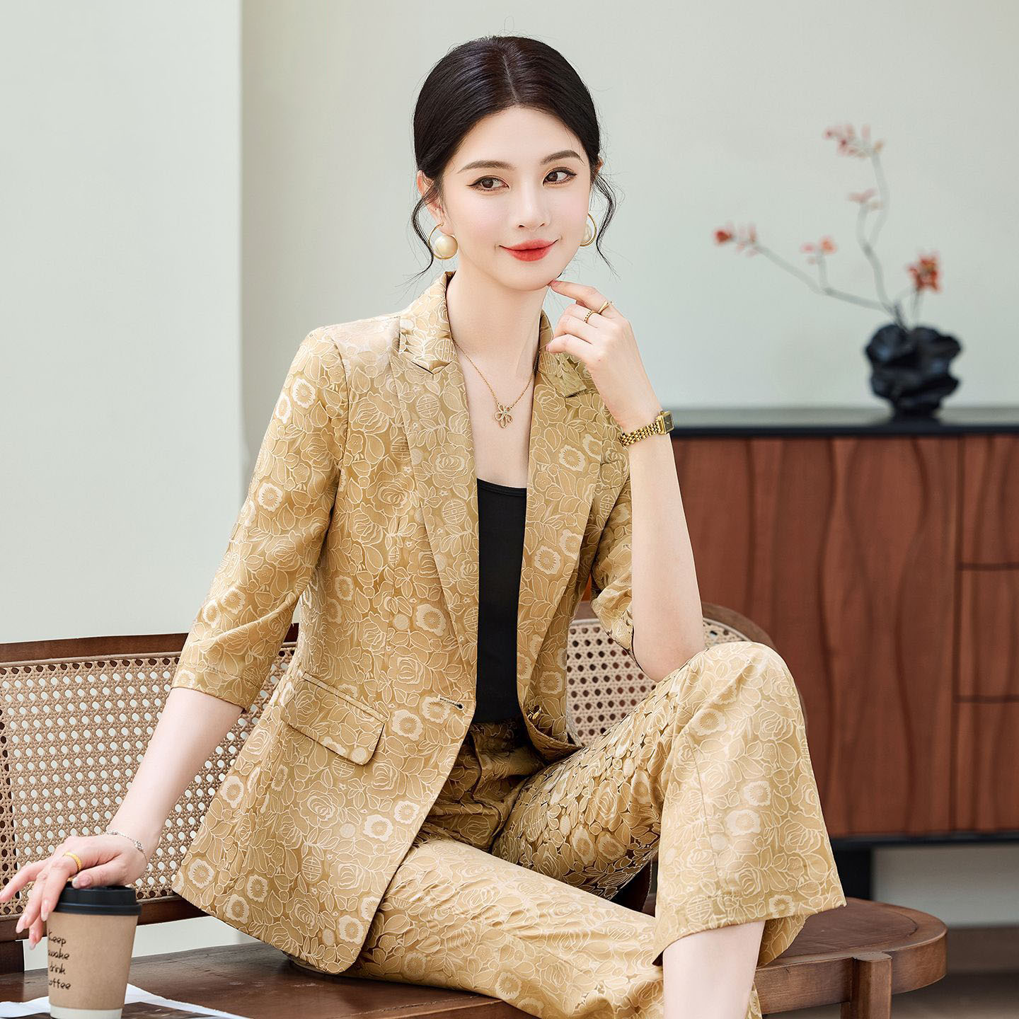 Fashion Apricot Half Sleeve Pr - Women Formal Wear With Blazer ulasan dan harga