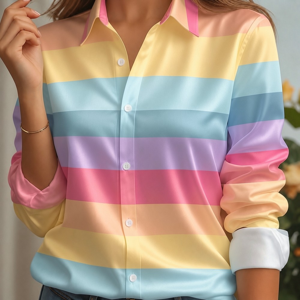 Women Satin Lapel Collar Shirt - Women'S Work Fashion ulasan dan harga