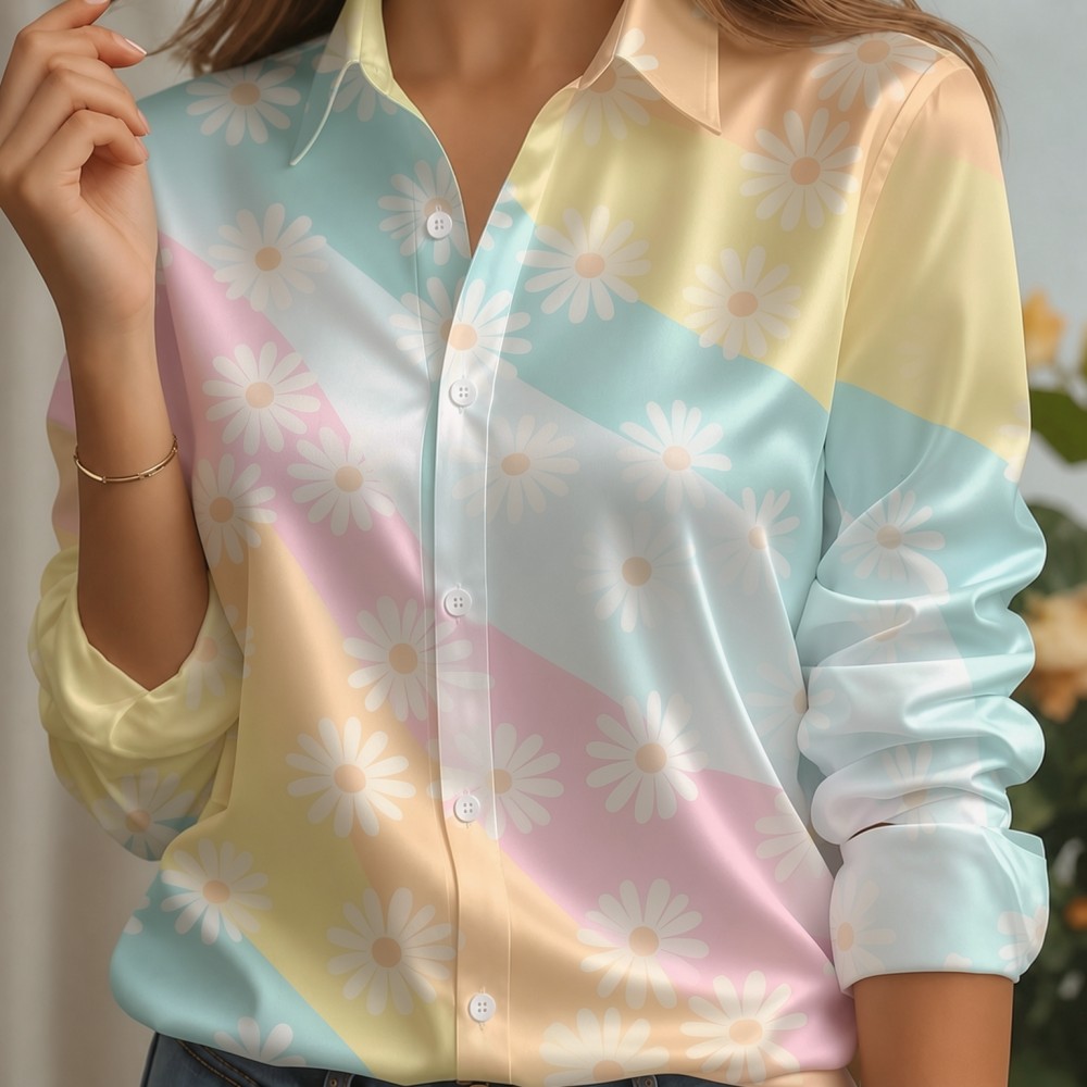 Women Satin Lapel Collar Shirt - Women'S Work Fashion ulasan dan harga