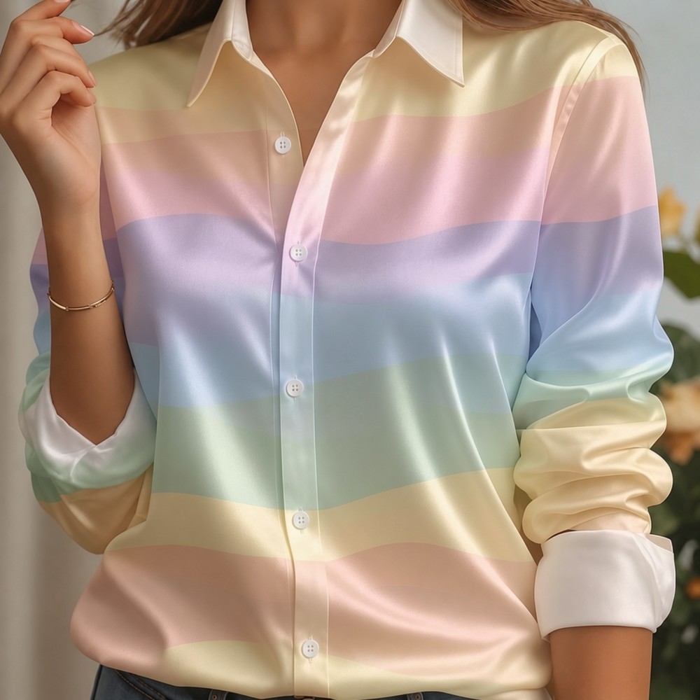 Women Satin Lapel Collar Shirt - Women'S Work Fashion ulasan dan harga