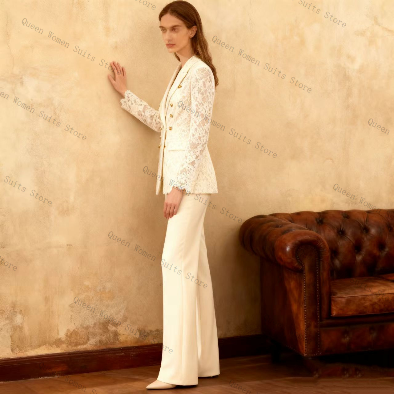 White Lace Women Suit Pants Se - Women'S Formal Jackets To Wear With Dresses ulasan dan harga