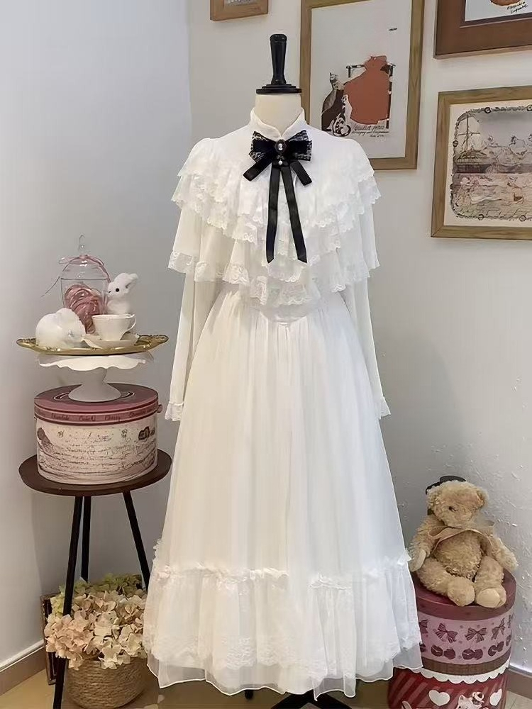 Japanese Short Sleeve Bow Lace - Women Formal Wear With Skirt ulasan dan harga