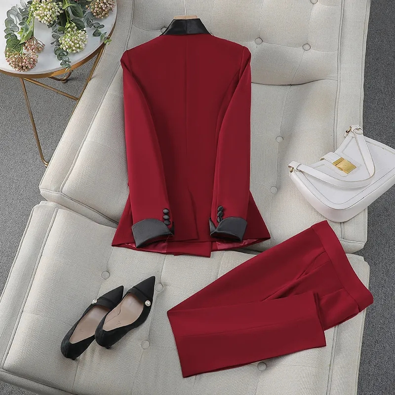 Elegant Red Black Women Pant S - Women Formal Wear With Black Blazer ulasan dan harga