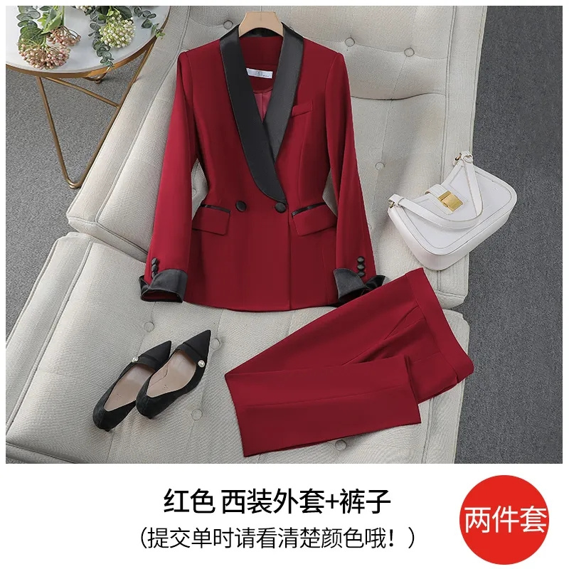 Elegant Red Black Women Pant S - Women Formal Wear With Black Blazer ulasan dan harga