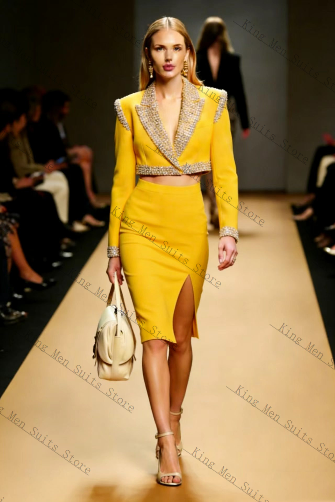 Yellow Crystals Women Suit Ski - Women Formal Wear With Skirt ulasan dan harga