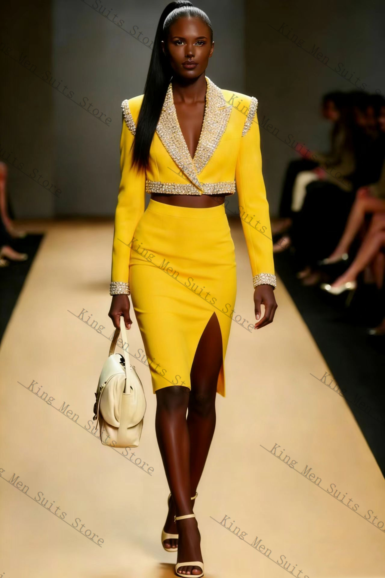 Yellow Crystals Women Suit Ski - Women Formal Wear With Skirt ulasan dan harga