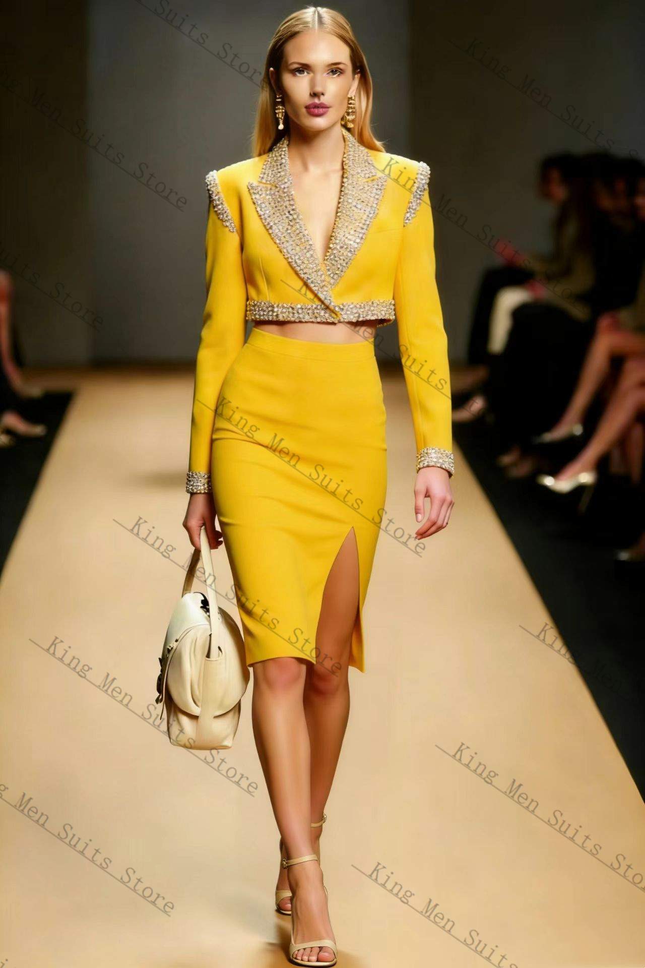Yellow Crystals Women Suit Ski - Women Formal Wear With Skirt ulasan dan harga