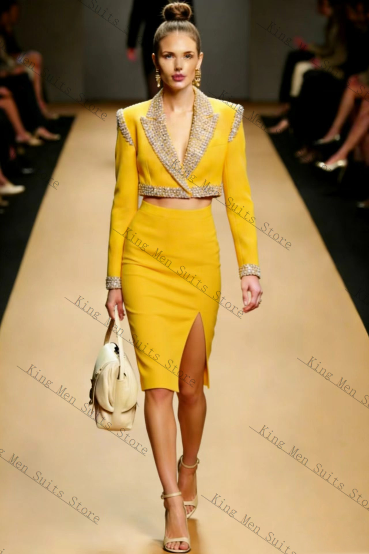 Yellow Crystals Women Suit Ski - Women Formal Wear With Skirt ulasan dan harga