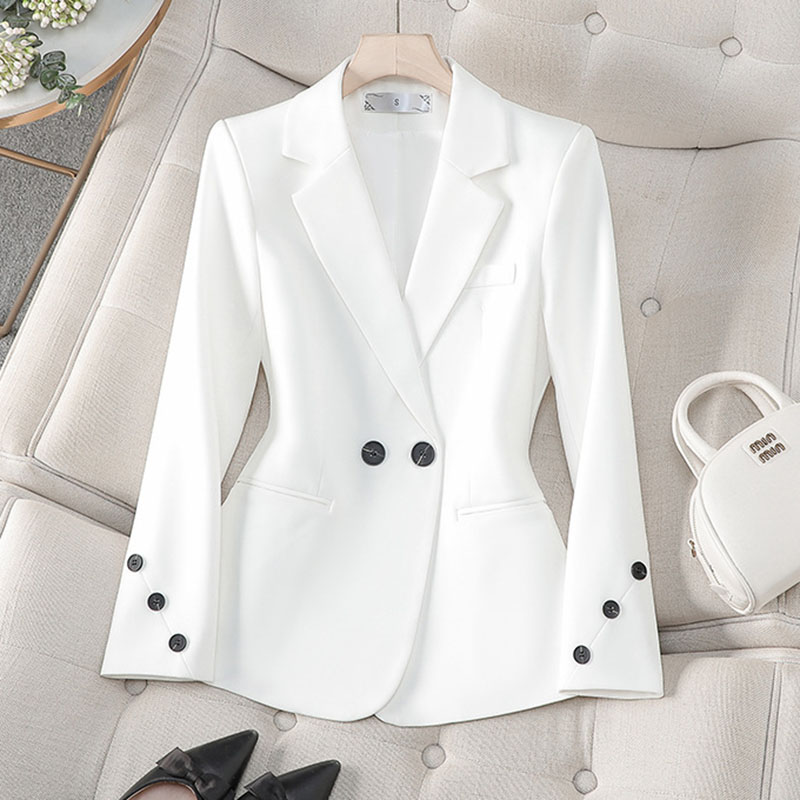 2025 New Spring Autumn White B - Women Formal Wear With Black Blazer ulasan dan harga