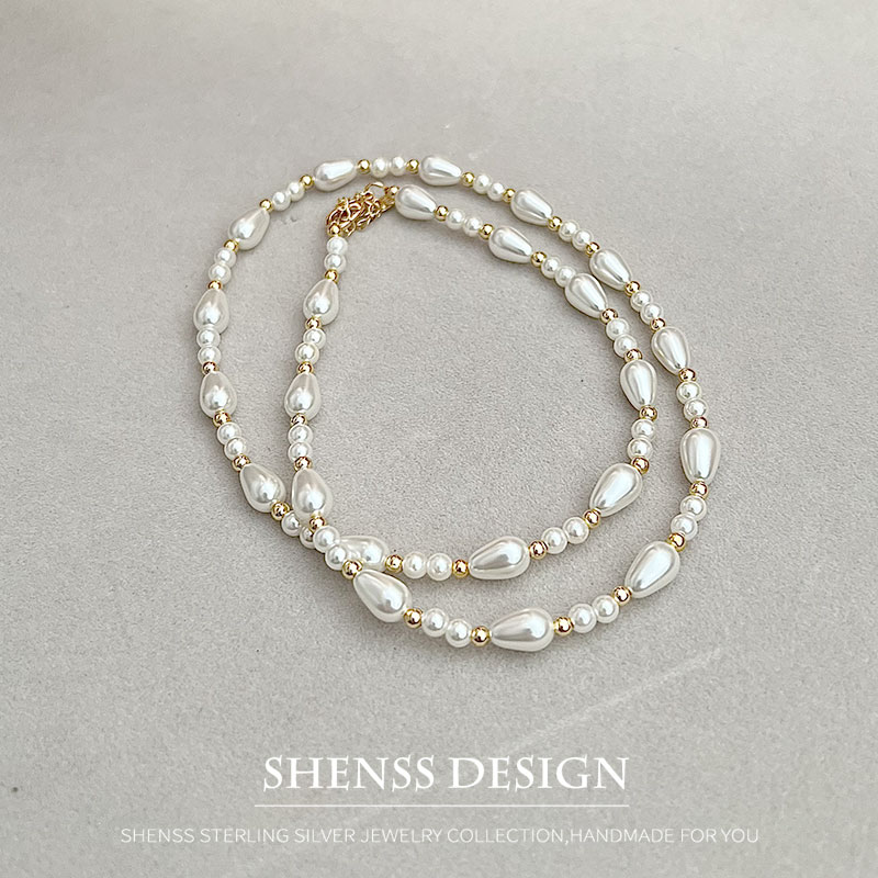 Elegant Imitation Pearl Water  - Pearl Necklace Set ulasan dan harga