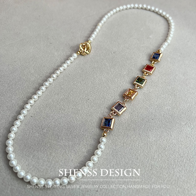 Imitation Pearl Square Zircon  - Pearl Necklace Set ulasan dan harga