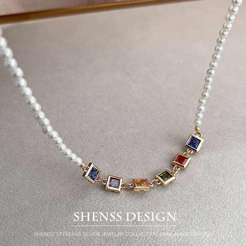 Imitation Pearl Square Zircon  - Pearl Necklace Set ulasan dan harga