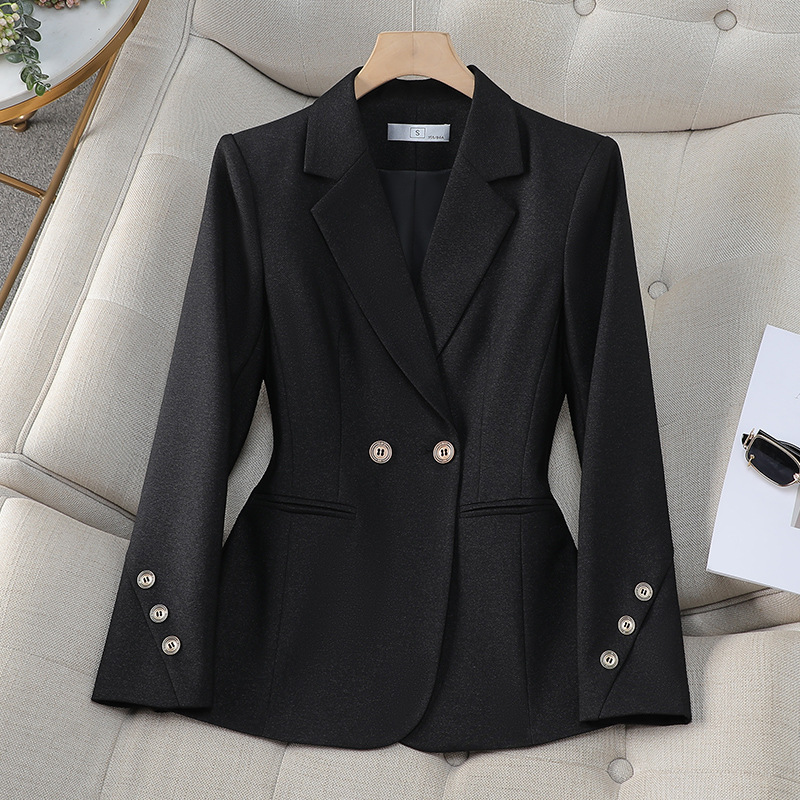 Women Double Breasted Solid Bl - Women Formal Wear With Black Blazer ulasan dan harga