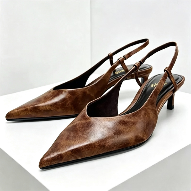 Retro Brown Kitten Heel Design - Slingback Heel Formal ulasan dan harga