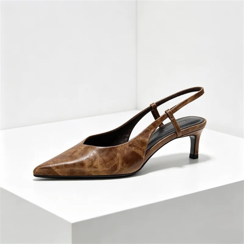 Retro Brown Kitten Heel Design - Slingback Heel Formal ulasan dan harga