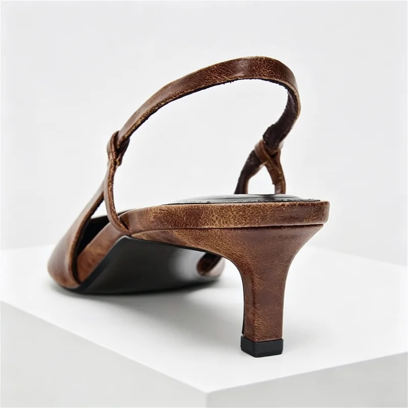 Retro Brown Kitten Heel Design - Slingback Heel Formal ulasan dan harga