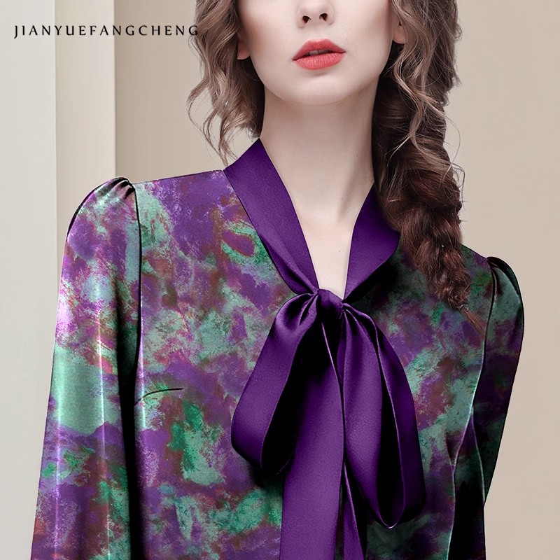 Purple Floral Elegant Satin Bl - Women Formal Blouses For Evening Wear ulasan dan harga